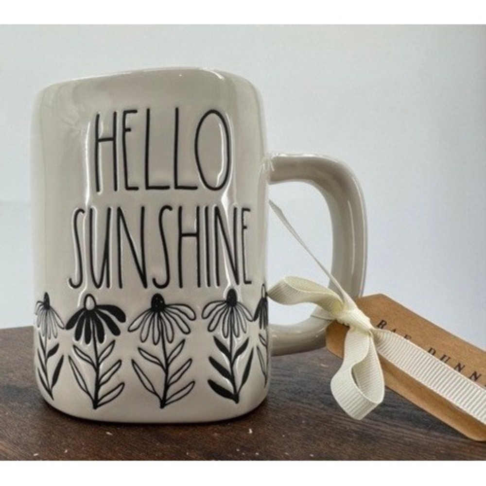 Rae Dunn NEW Cream Hello Sunshine Mug Cup Floral Artisan Collection 14oz